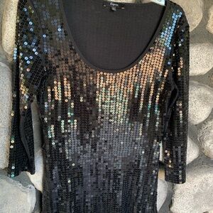NWOT Express Black Sequin Tee- size M